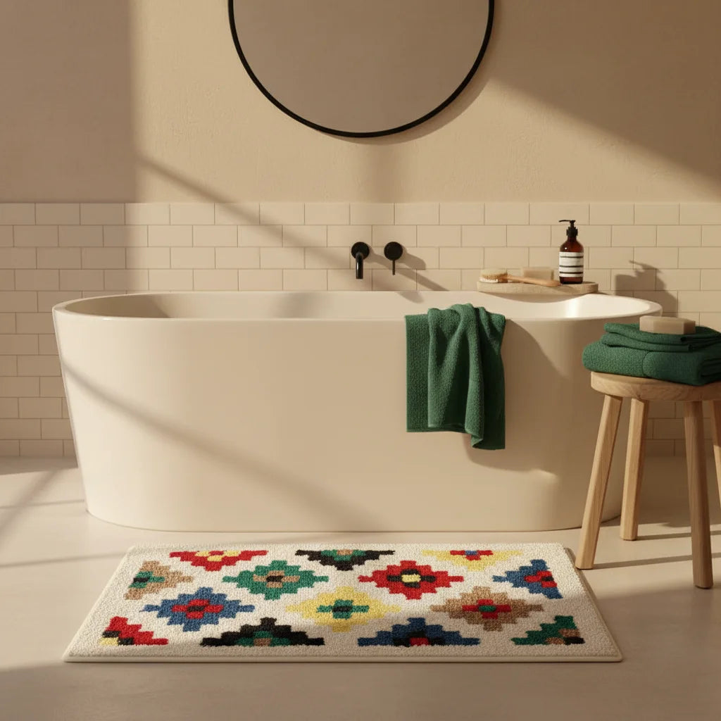 Tapis Géométrique de Salle de Bain