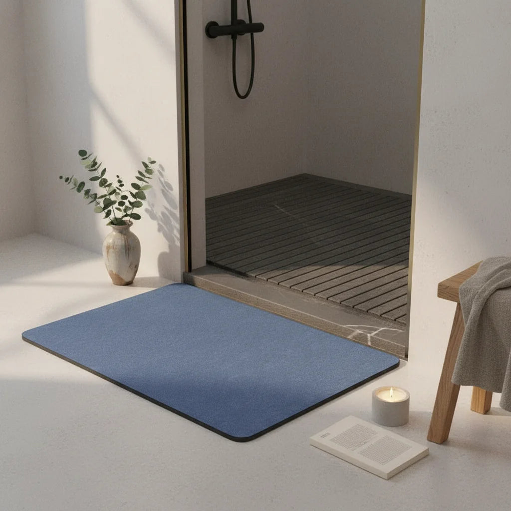 Tapis Magique Absorbant Salle de Bain Bleu Acier