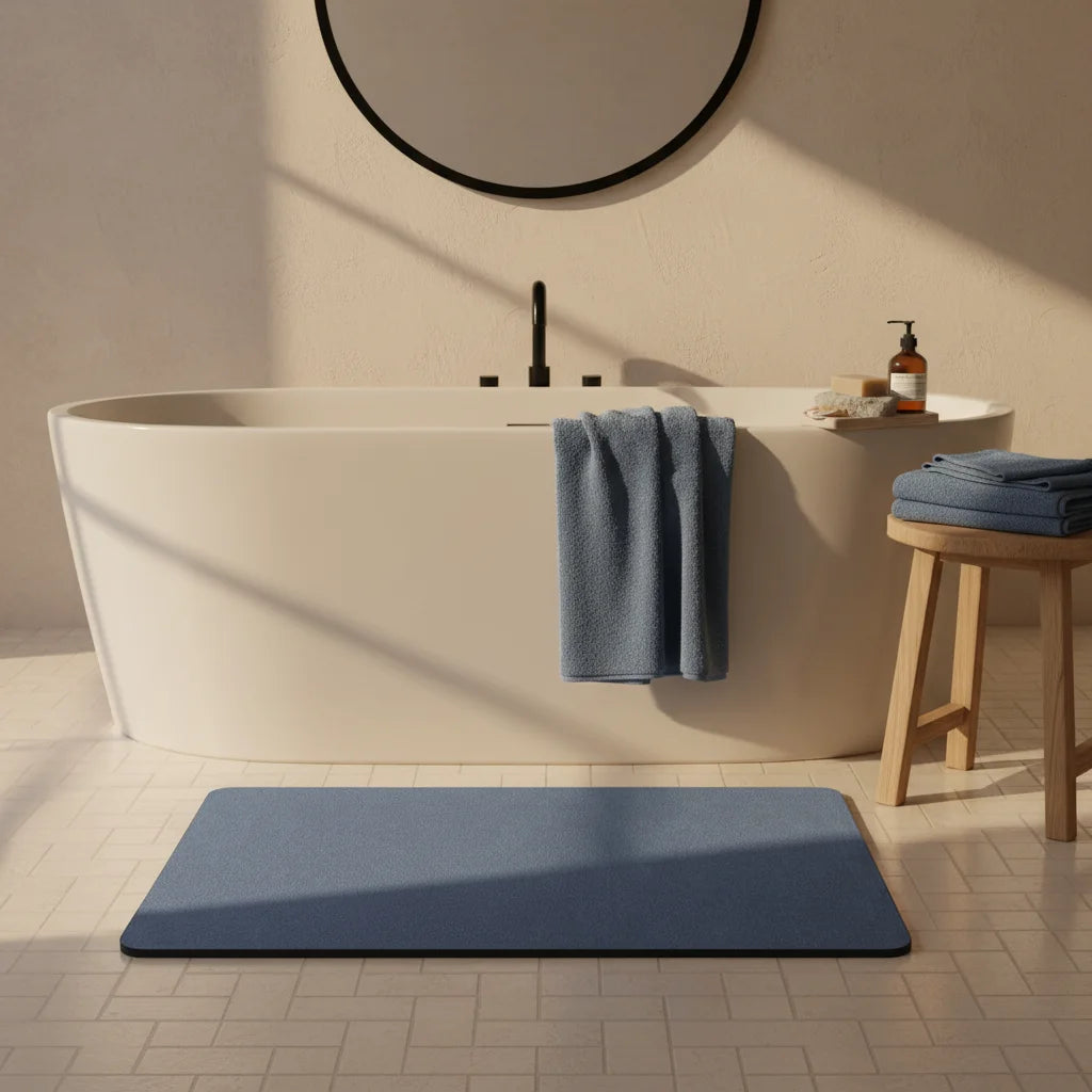 Tapis Magique Absorbant Salle de Bain Bleu Acier