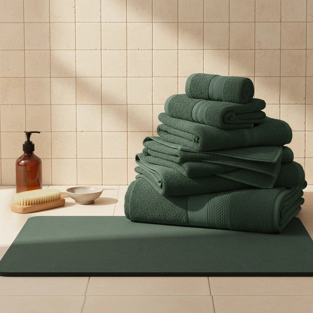 Tapis Magique Absorbant Salle de Bain Vert Sapin