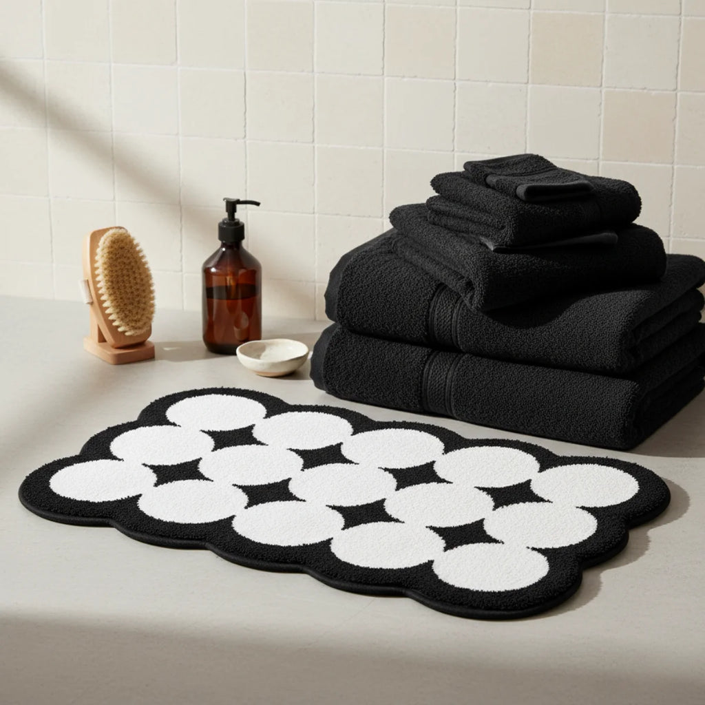 Tapis Nordique de Salle de Bain Contraste Noir