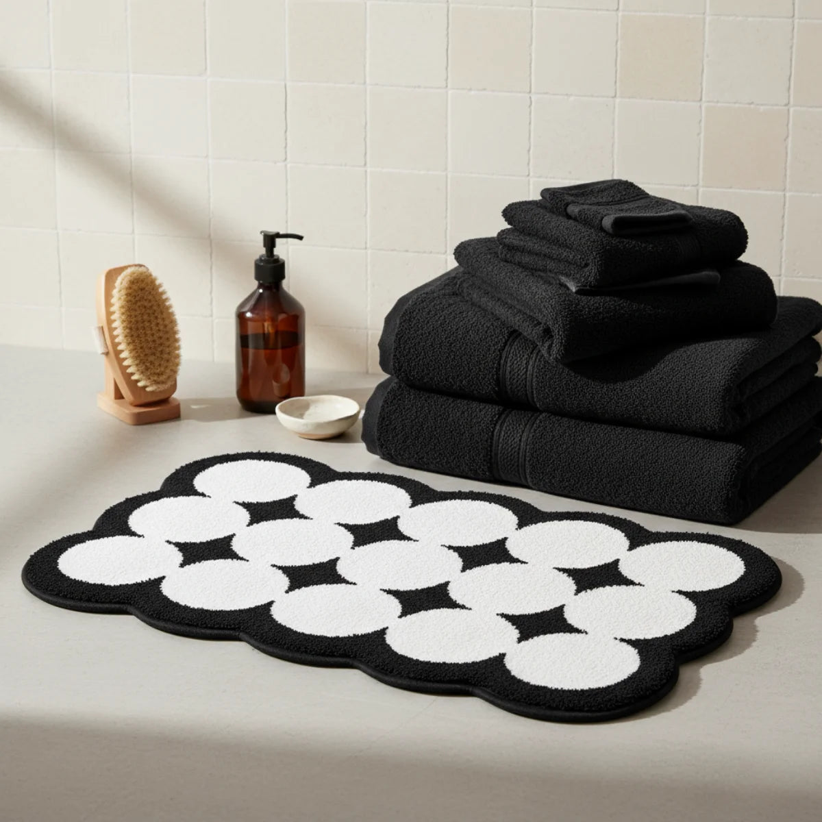 Tapis Nordique de Salle de Bain Contraste Noir