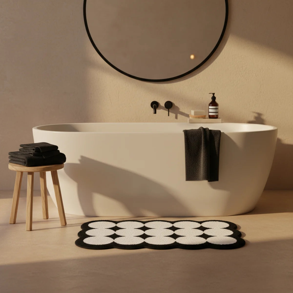 Tapis Nordique de Salle de Bain Contraste Noir