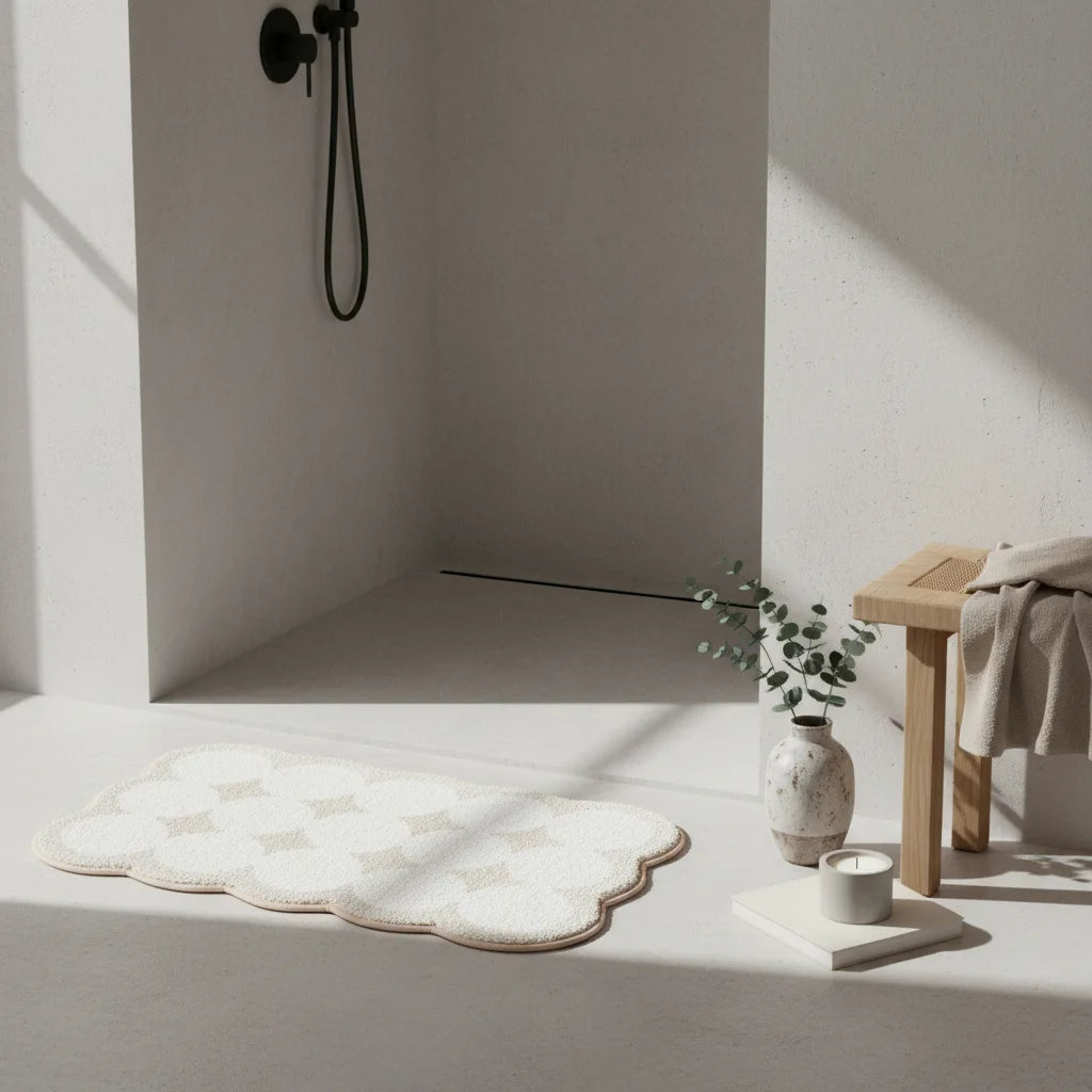 Tapis Nordique de Salle de Bain Tons Naturels