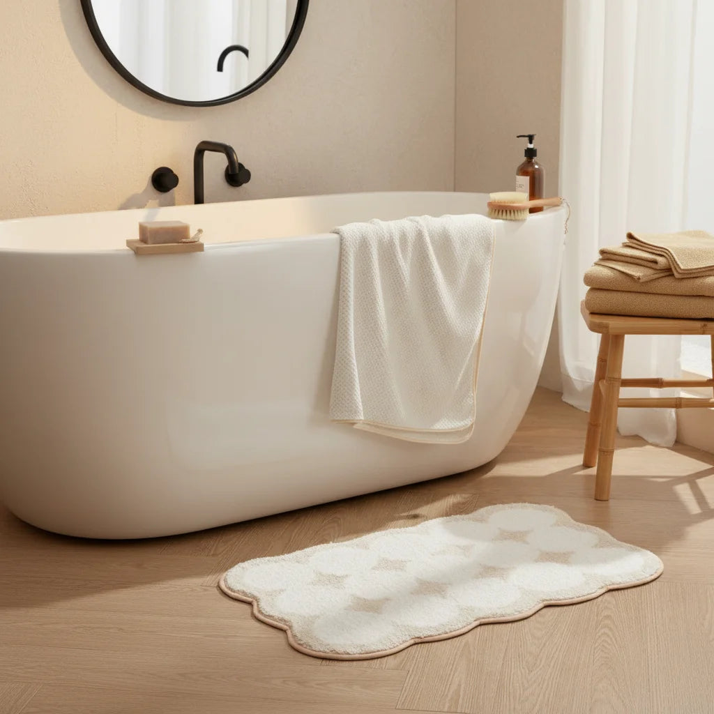 Tapis Nordique de Salle de Bain Tons Naturels