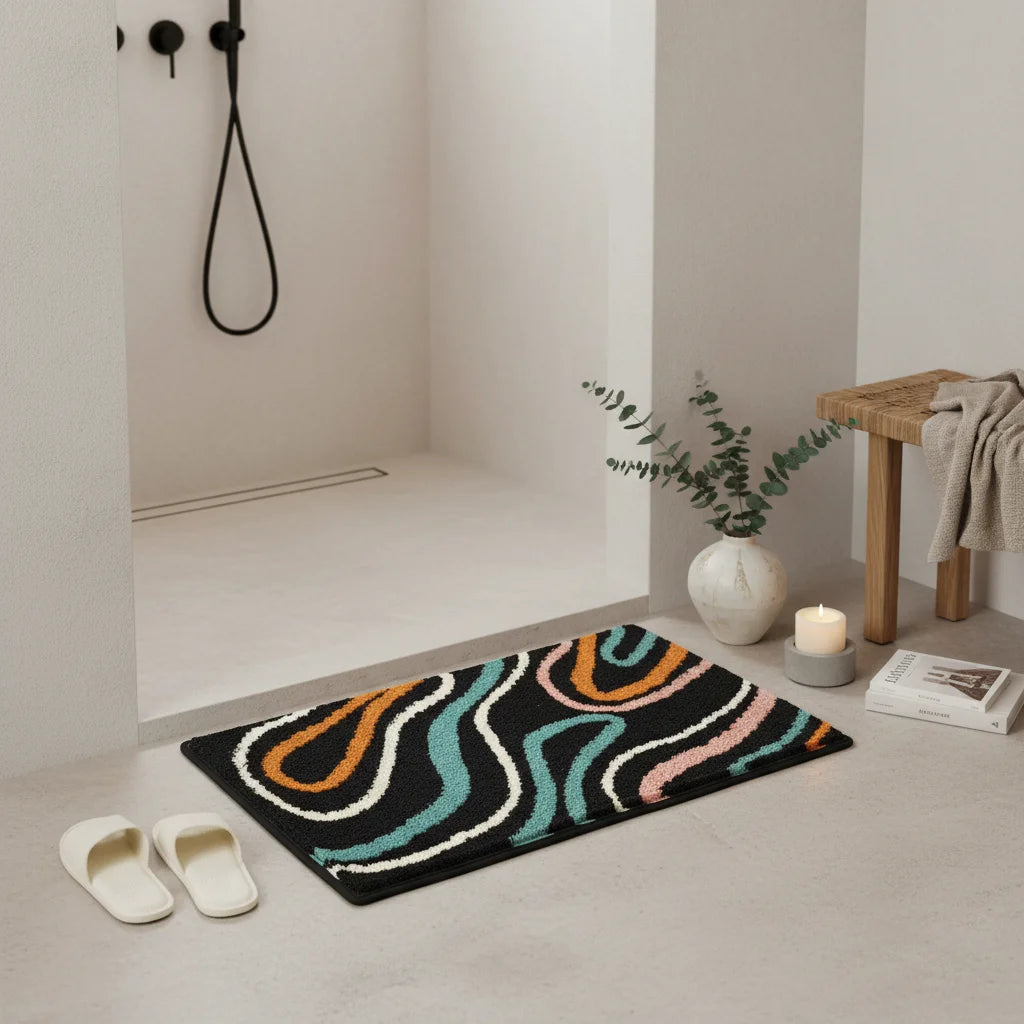 Tapis Salle de Bain Antidérapant Original Ondes Colorées