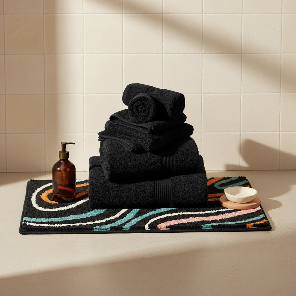 Tapis Salle de Bain Antidérapant Original Ondes Colorées