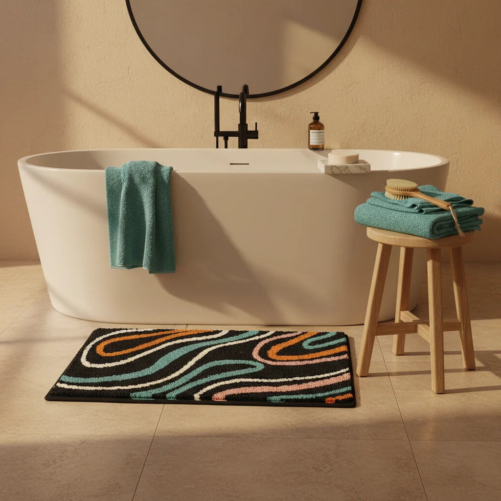 Tapis Salle de Bain Antidérapant Original Ondes Colorées