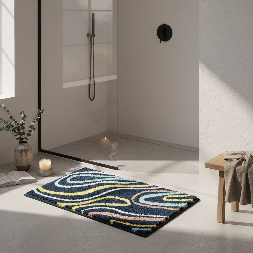 Tapis Salle de Bain Antidérapant Original Ondes Marines