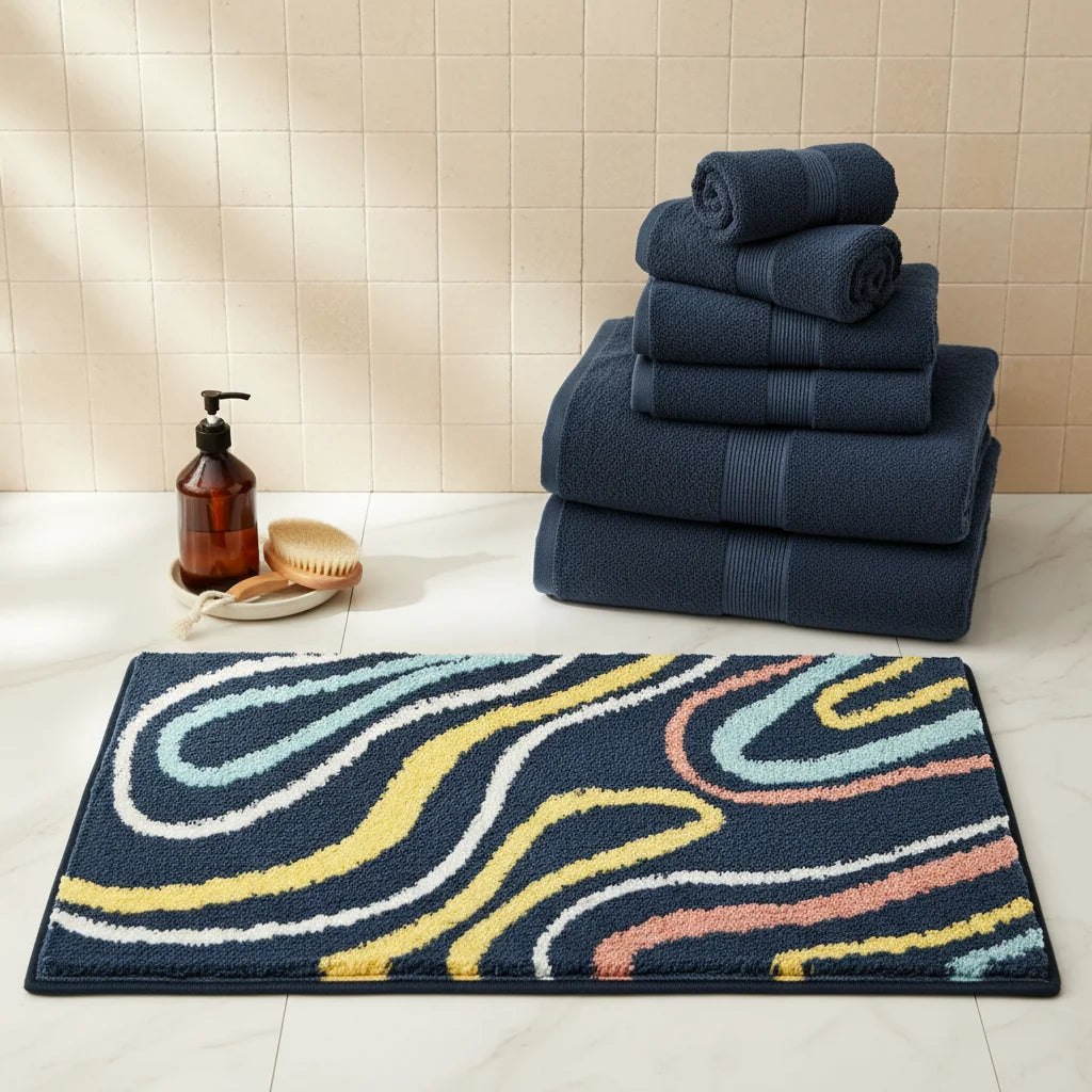 Tapis Salle de Bain Antidérapant Original Ondes Marines