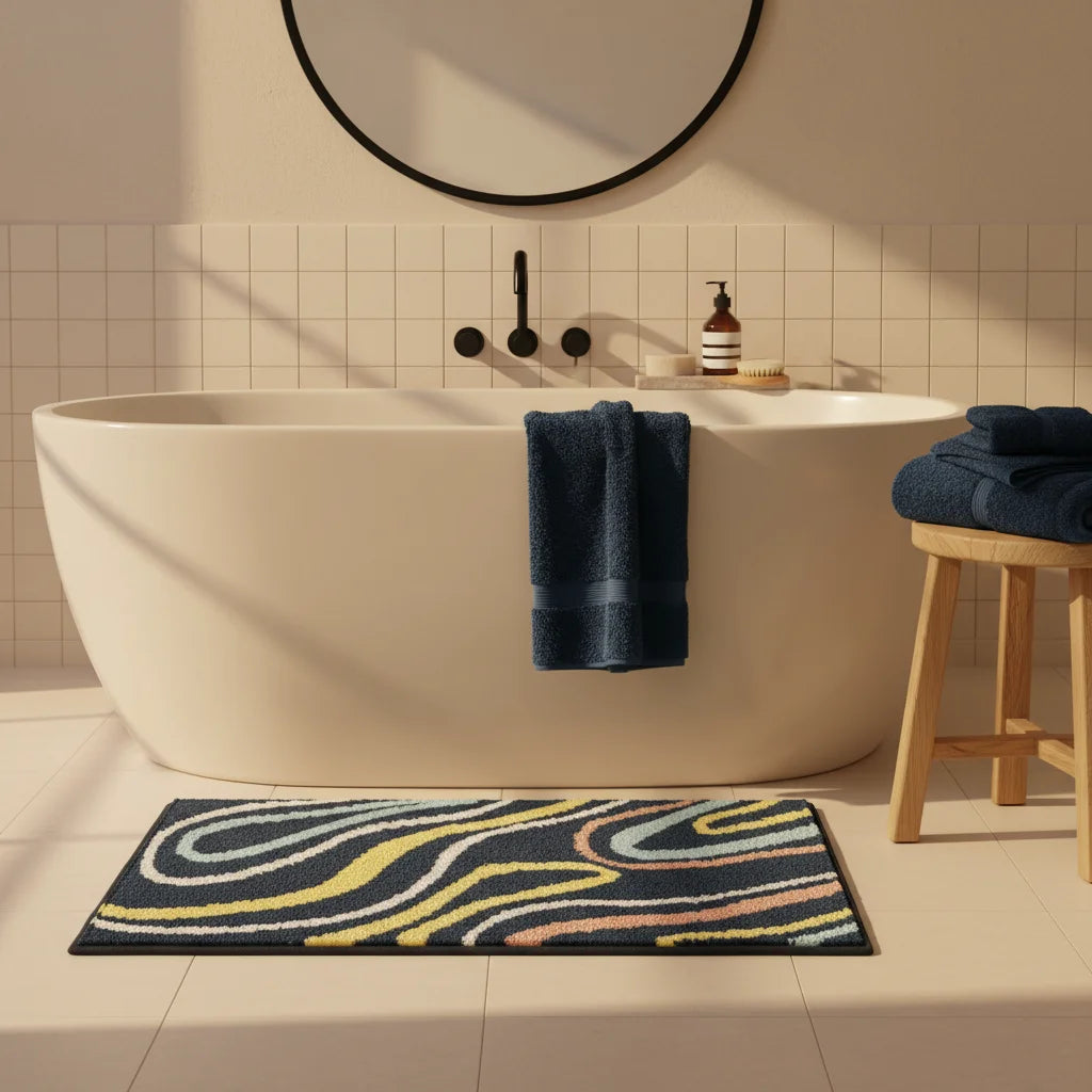 Tapis Salle de Bain Antidérapant Original Ondes Marines