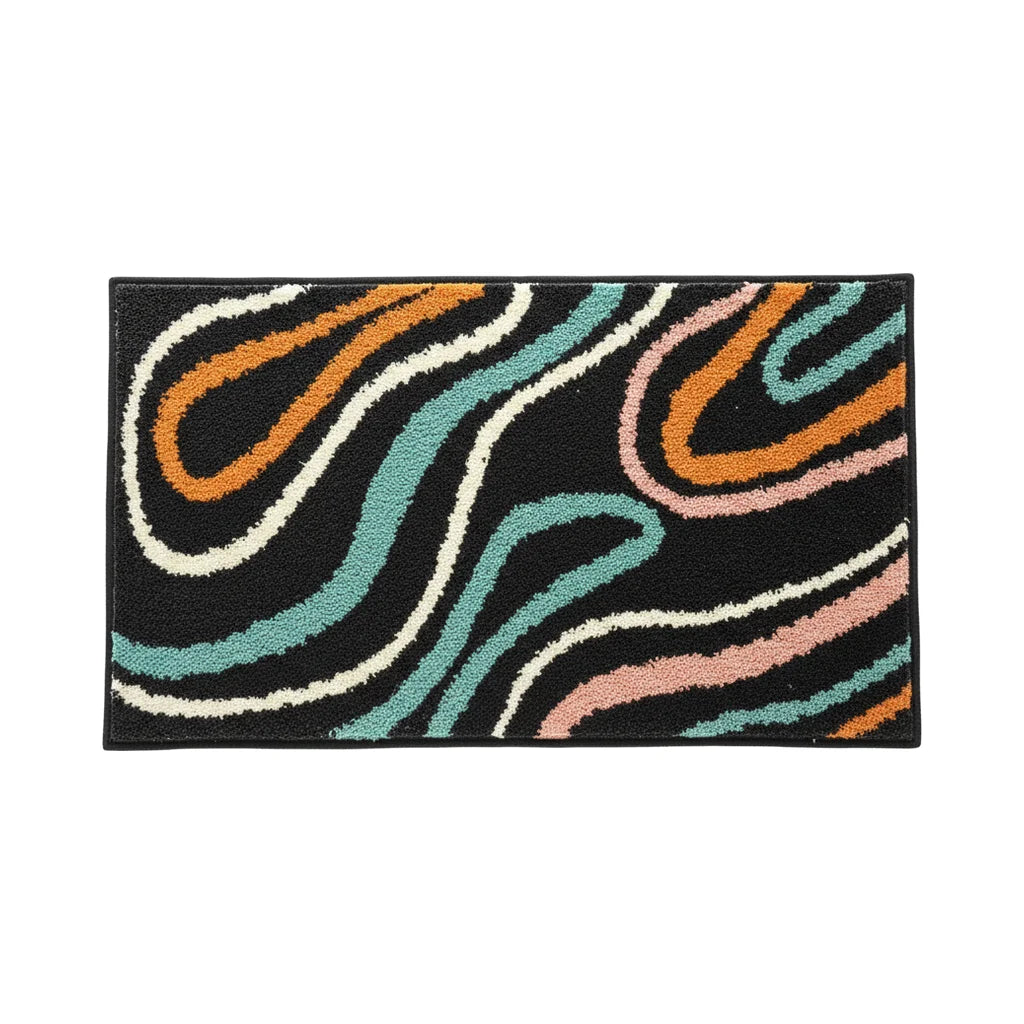 Tapis Salle de Bain Antidérapant Original Ondes Colorées