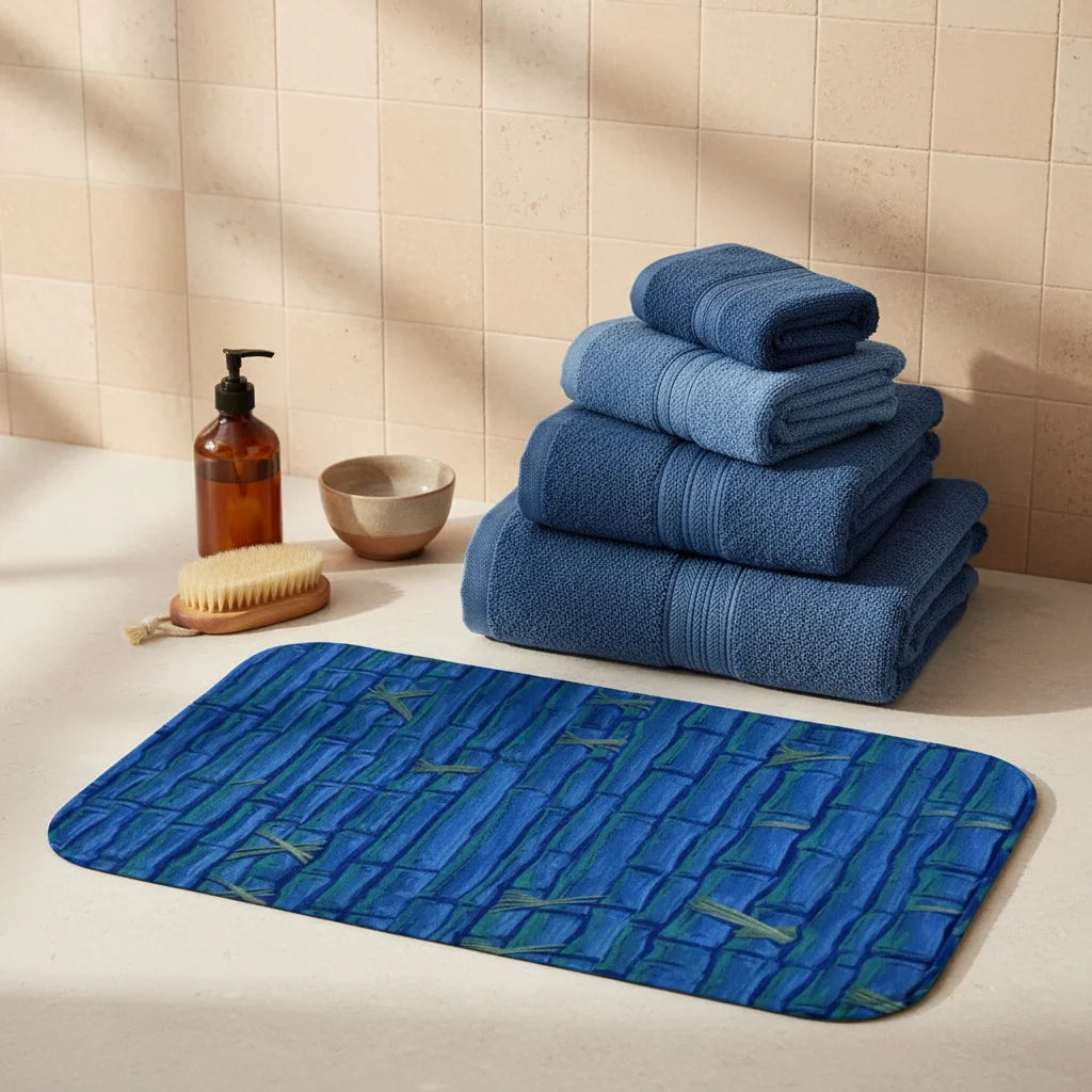 Tapis Salle de Bain Bambou Bleu 120x160cm