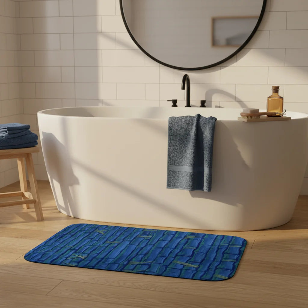 Tapis Salle de Bain Bambou Bleu 120x160cm