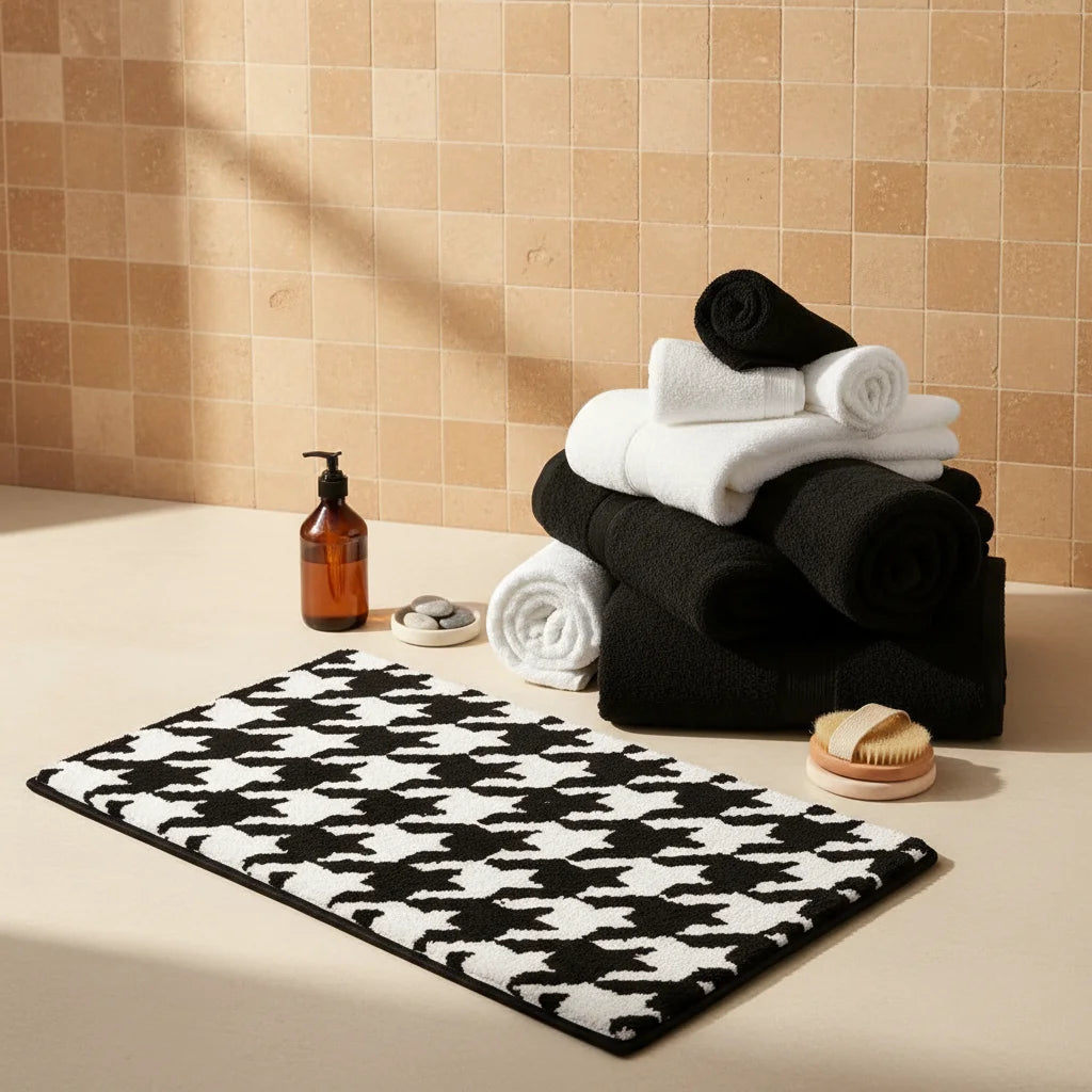 Tapis Salle de Bain Blanc et Noir