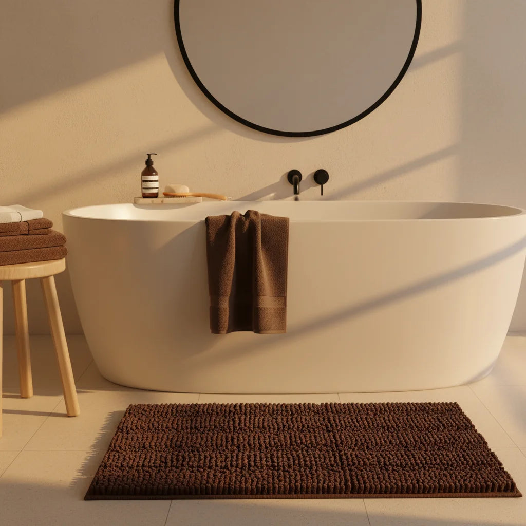 Tapis Salle de Bain Chenille Marron
