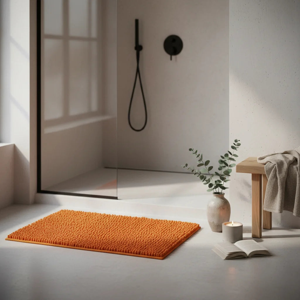 Tapis Salle de Bain Chenille Orange