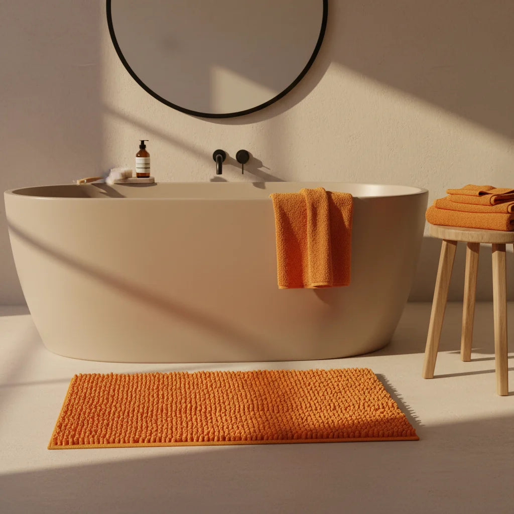 Tapis Salle de Bain Chenille Orange