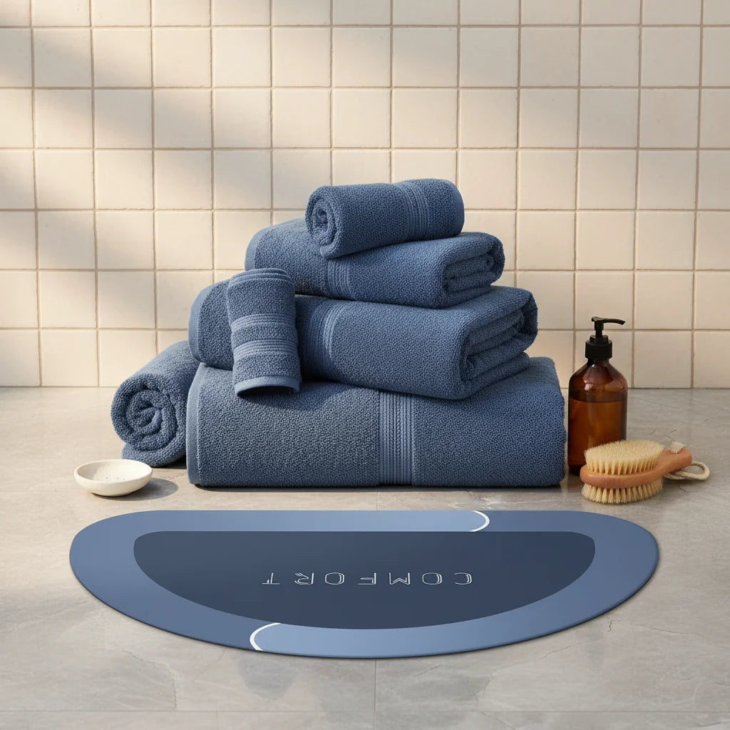 Tapis Salle de Bain Demi Lune Bleu Dégradé