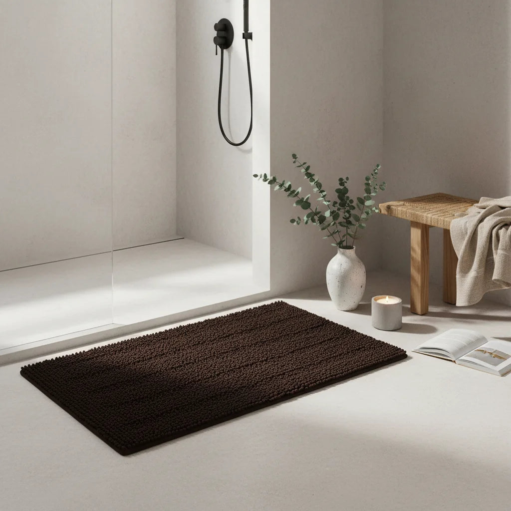 Tapis Salle de Bain Doux Marron Café