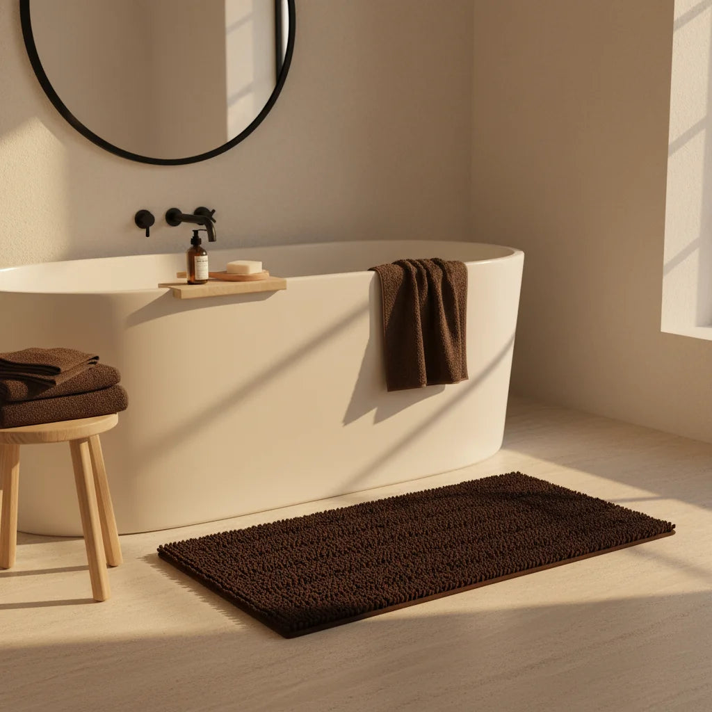 Tapis Salle de Bain Doux Marron Café