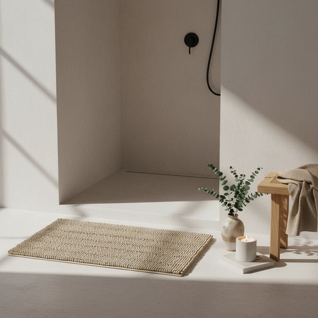 Tapis Salle de Bain Doux Beige Lin