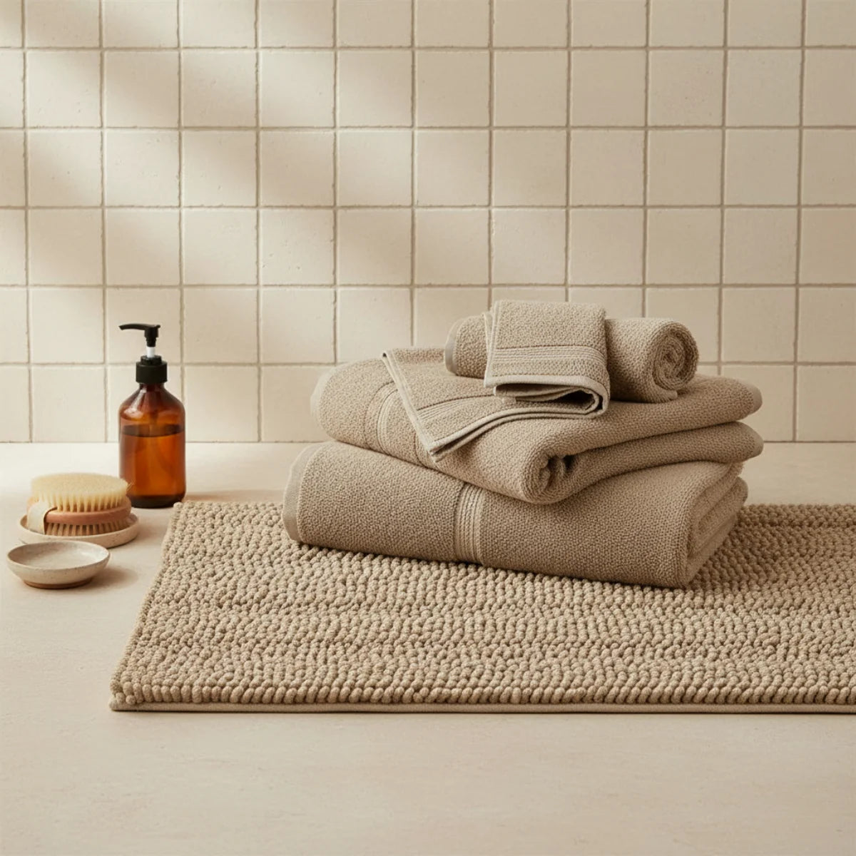 Tapis Salle de Bain Doux Beige Lin