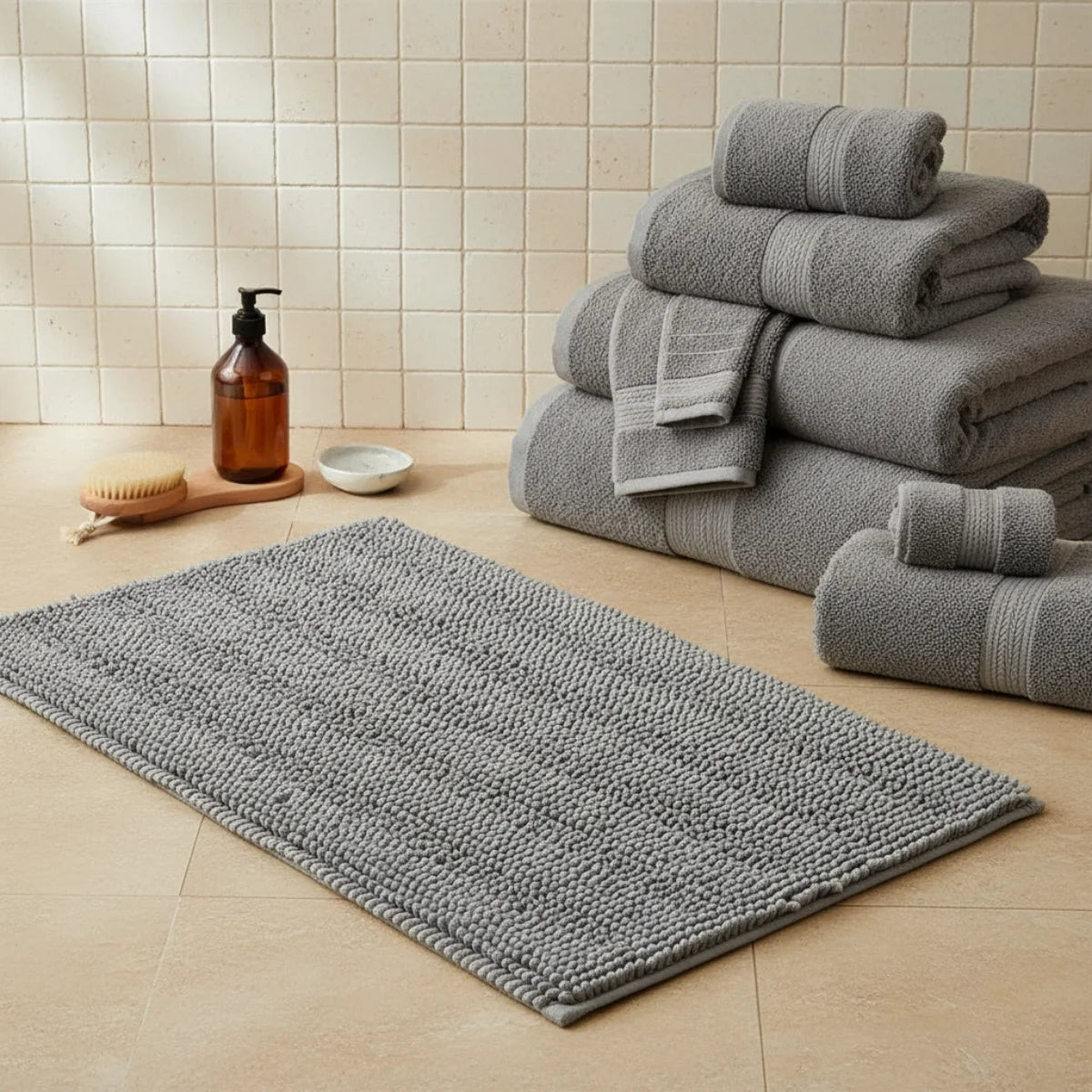 Tapis Salle de Bain Doux Gris Ardoise