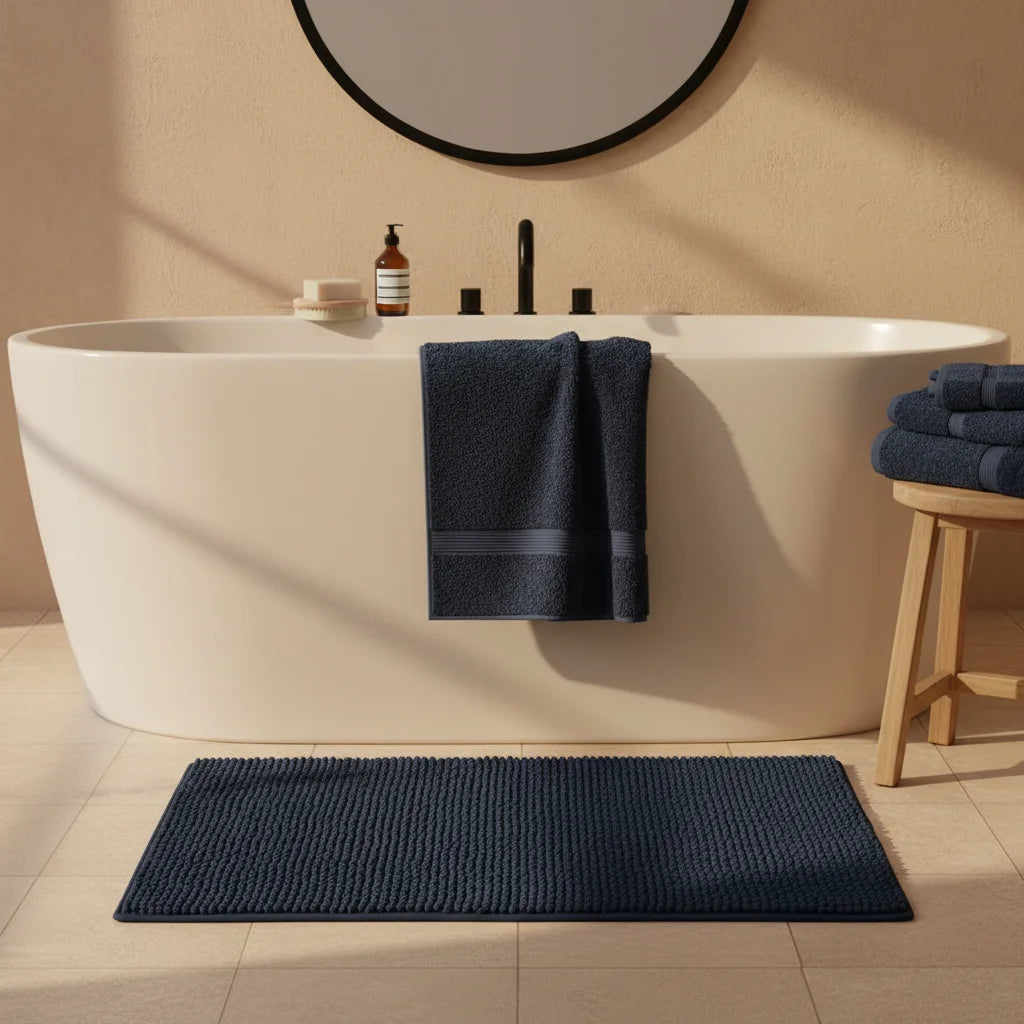 Tapis Salle de Bain Doux Fin Bleu Nuit