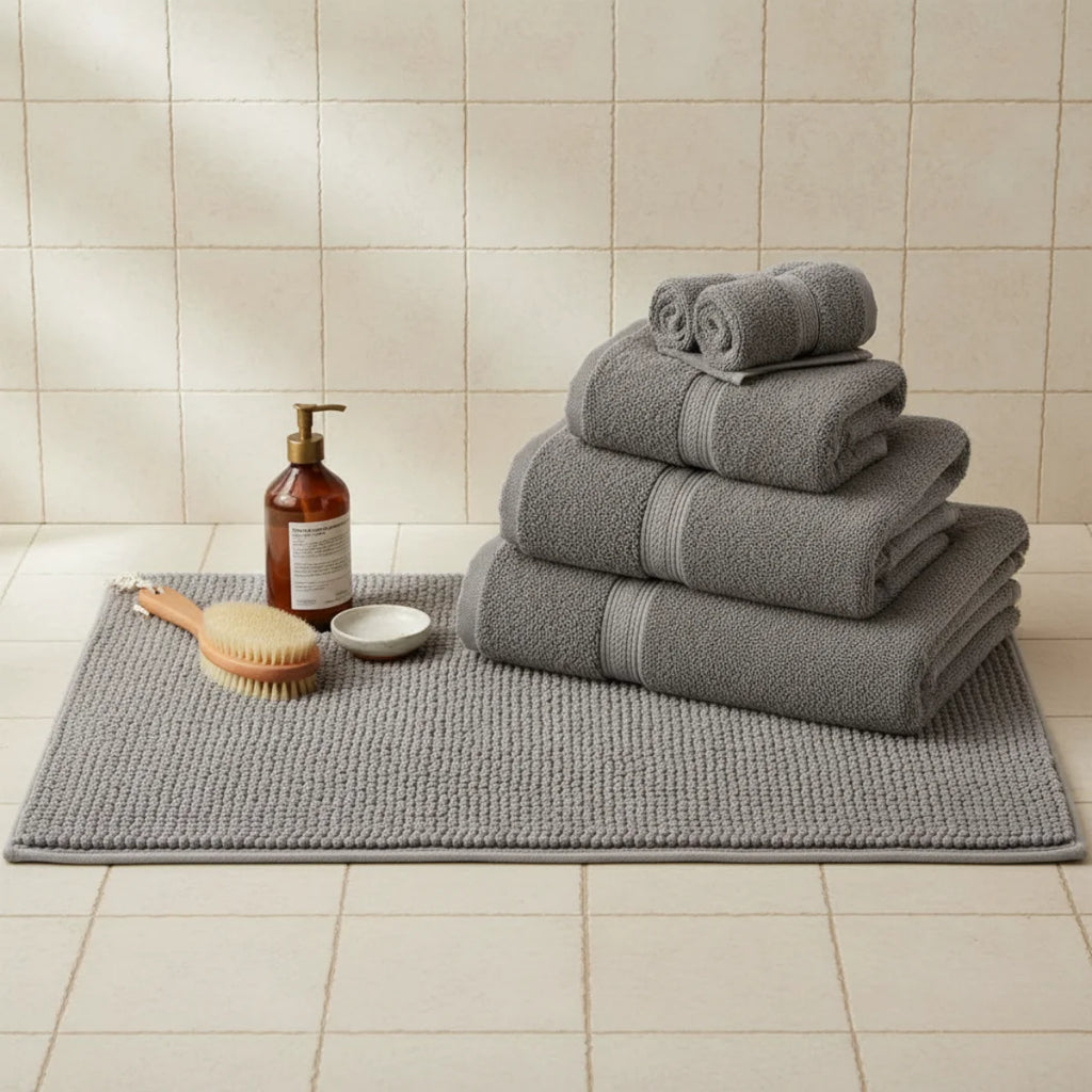 Tapis Salle de Bain Doux Fin Gris Perle