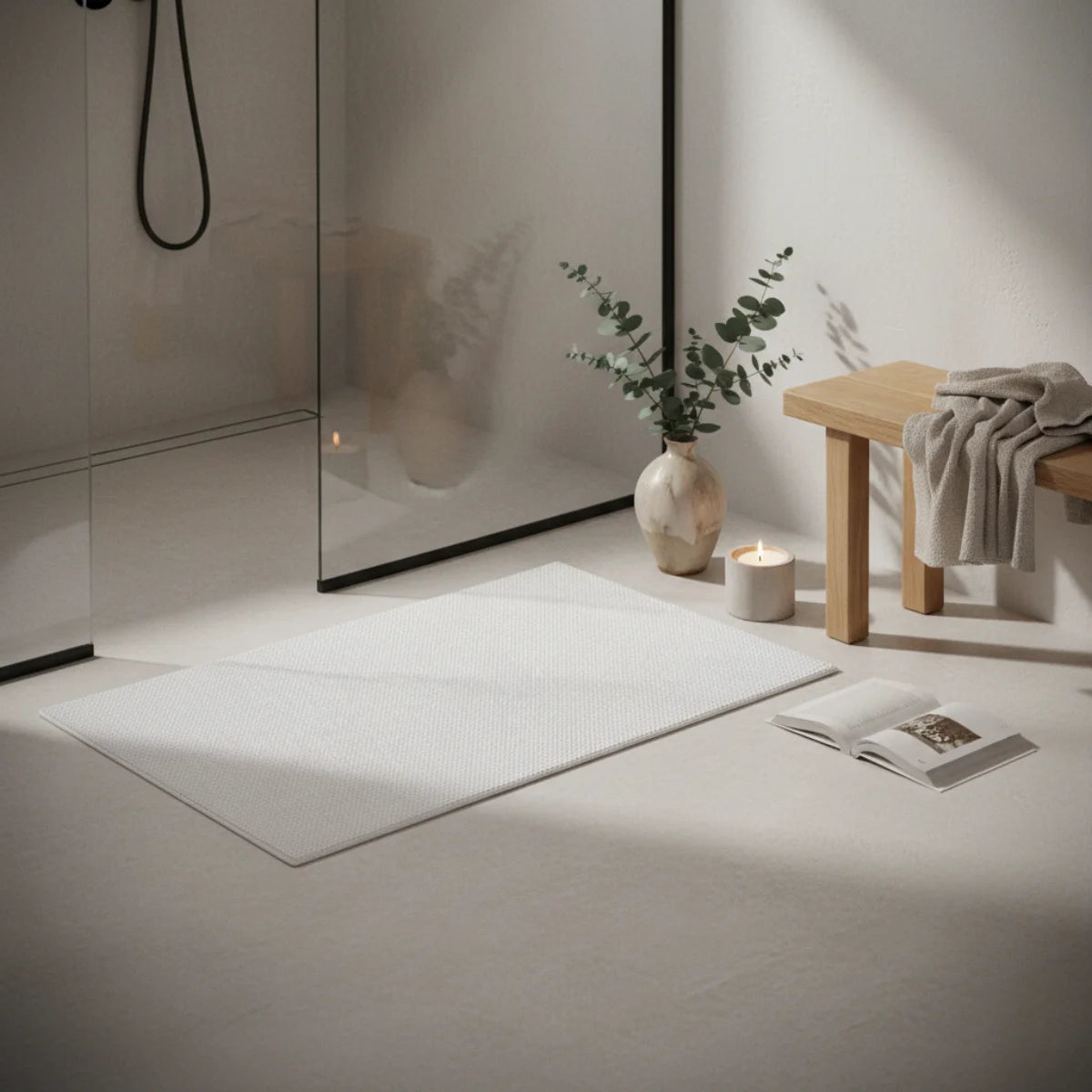Tapis Salle de Bain Doux Fin Blanc Neige