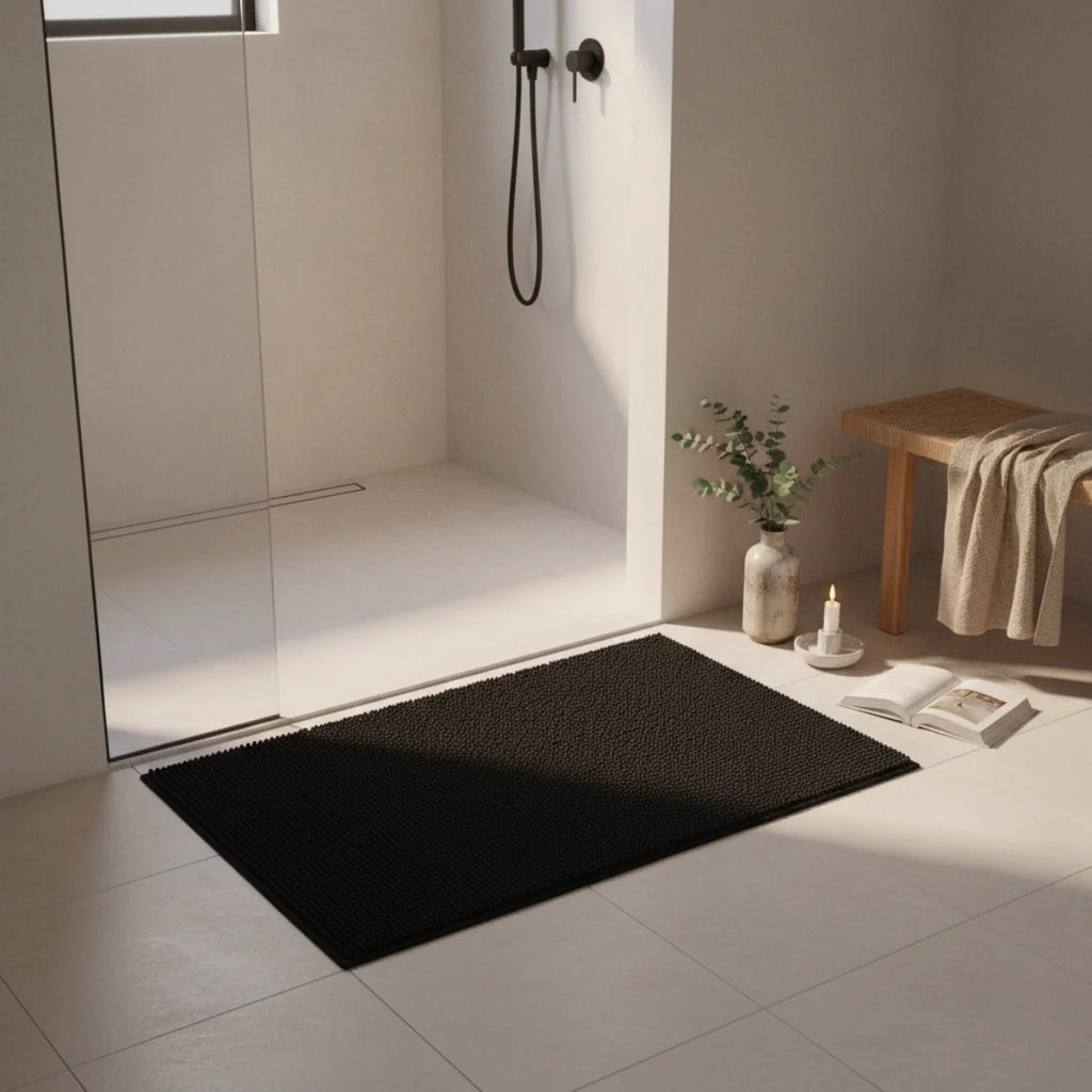 Tapis Salle de Bain Doux Fin Noir Profond