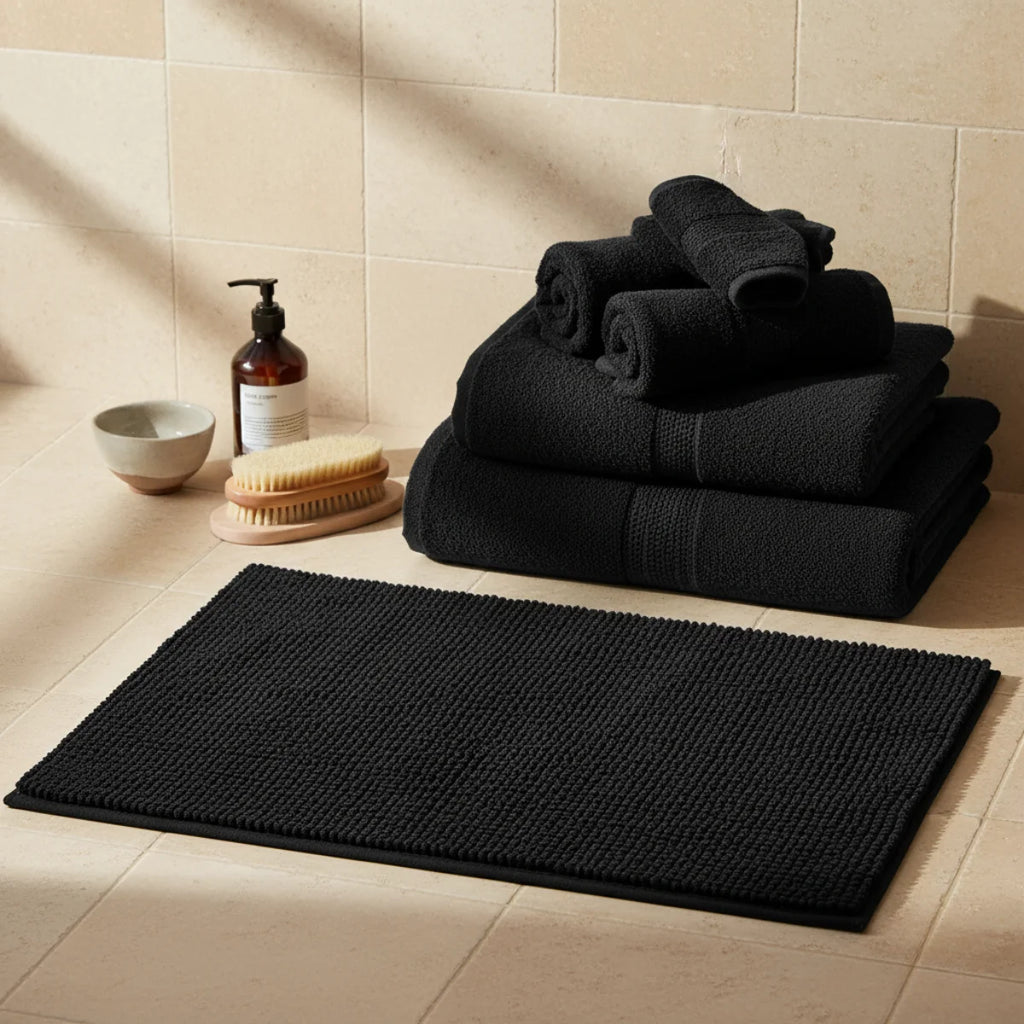 Tapis Salle de Bain Doux Fin Noir Profond