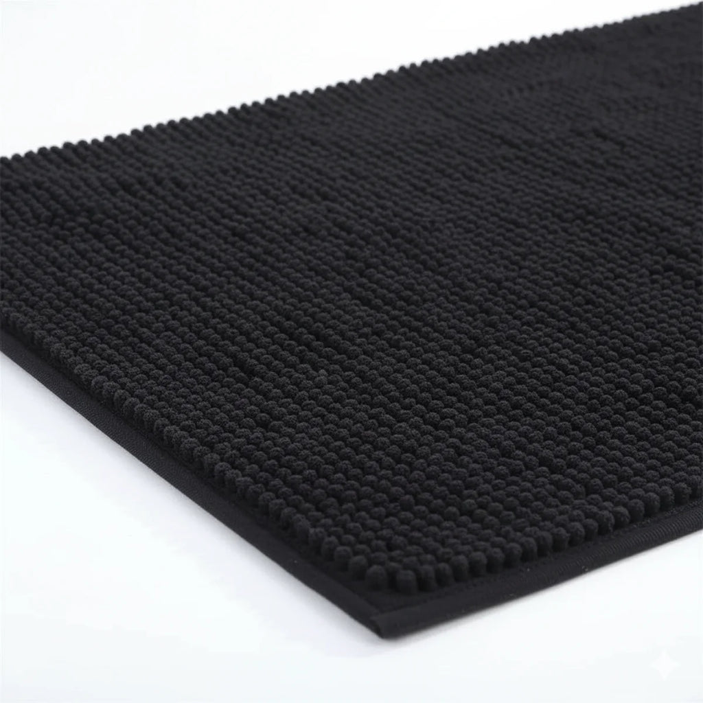 Tapis Salle de Bain Doux Fin Noir Profond