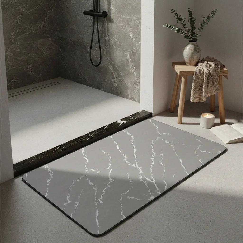 Tapis Salle de Bain Effet Marbre Marbre Gris