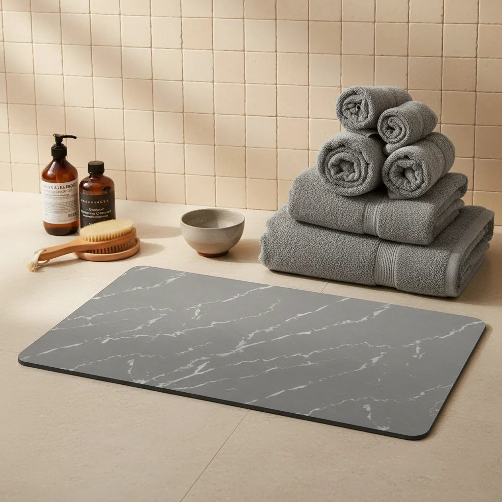 Tapis Salle de Bain Effet Marbre Marbre Gris