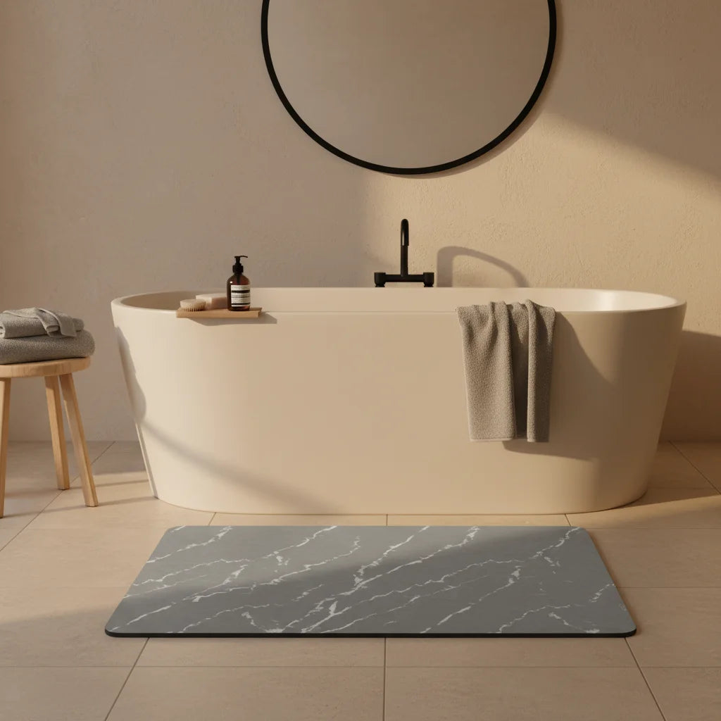Tapis Salle de Bain Effet Marbre Marbre Gris