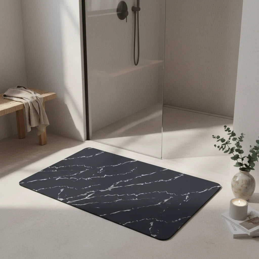Tapis Salle de Bain Effet Marbre Marbre Sombre