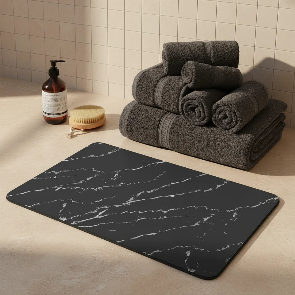 Tapis Salle de Bain Effet Marbre Marbre Sombre