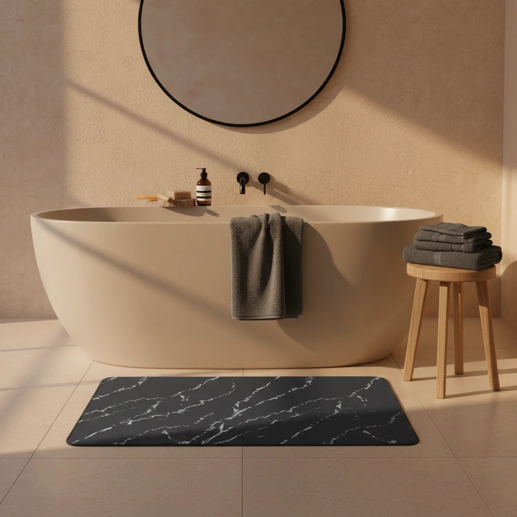 Tapis Salle de Bain Effet Marbre Marbre Sombre