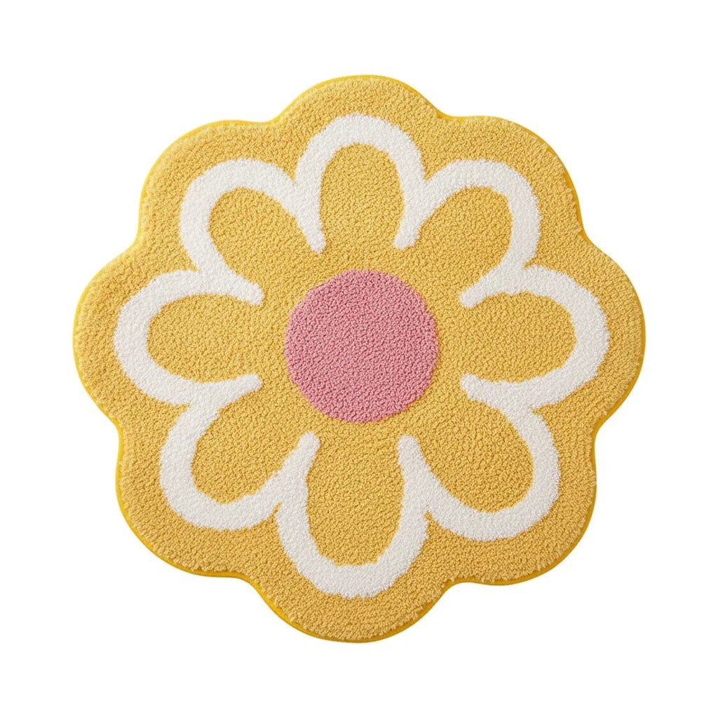 Tapis Salle de Bain en Forme de Fleur Jaune Soleil