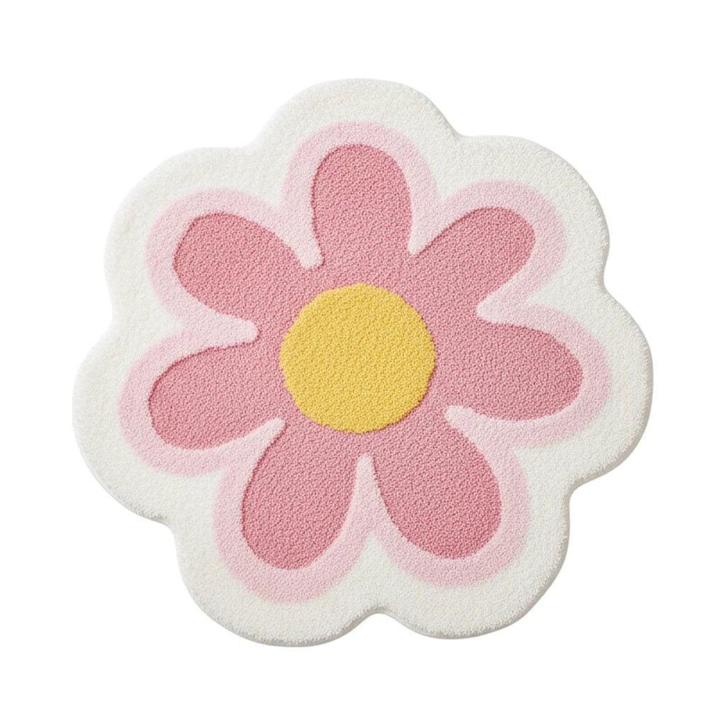 Tapis Salle de Bain en Forme de Fleur Rose Poudré