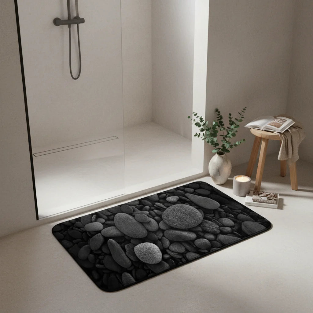 Tapis Salle de Bain Galet Noir