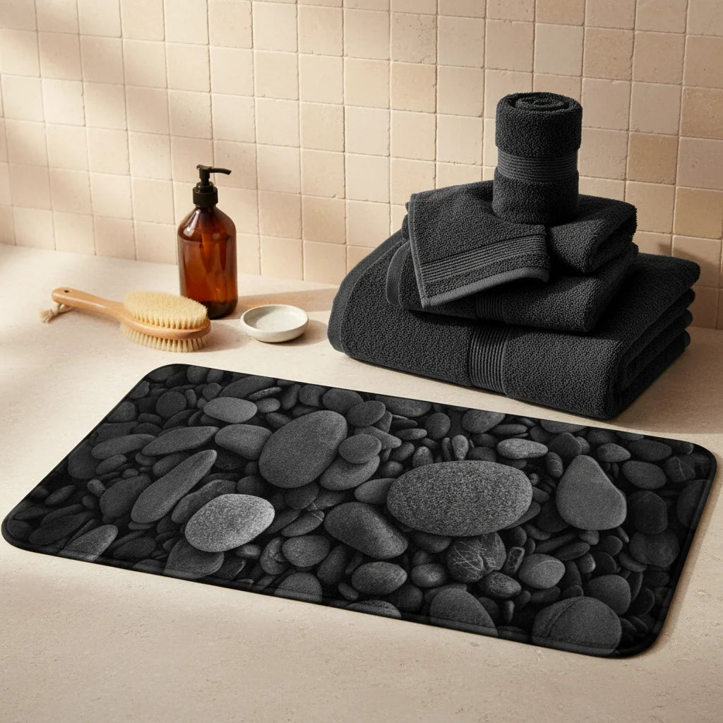 Tapis Salle de Bain Galet Noir