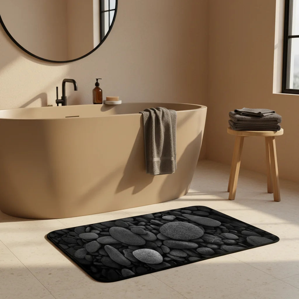 Tapis Salle de Bain Galet Noir
