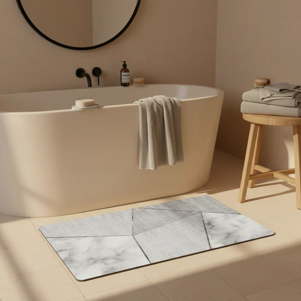 Tapis Salle de Bain Gris et Blanc 60x90cm