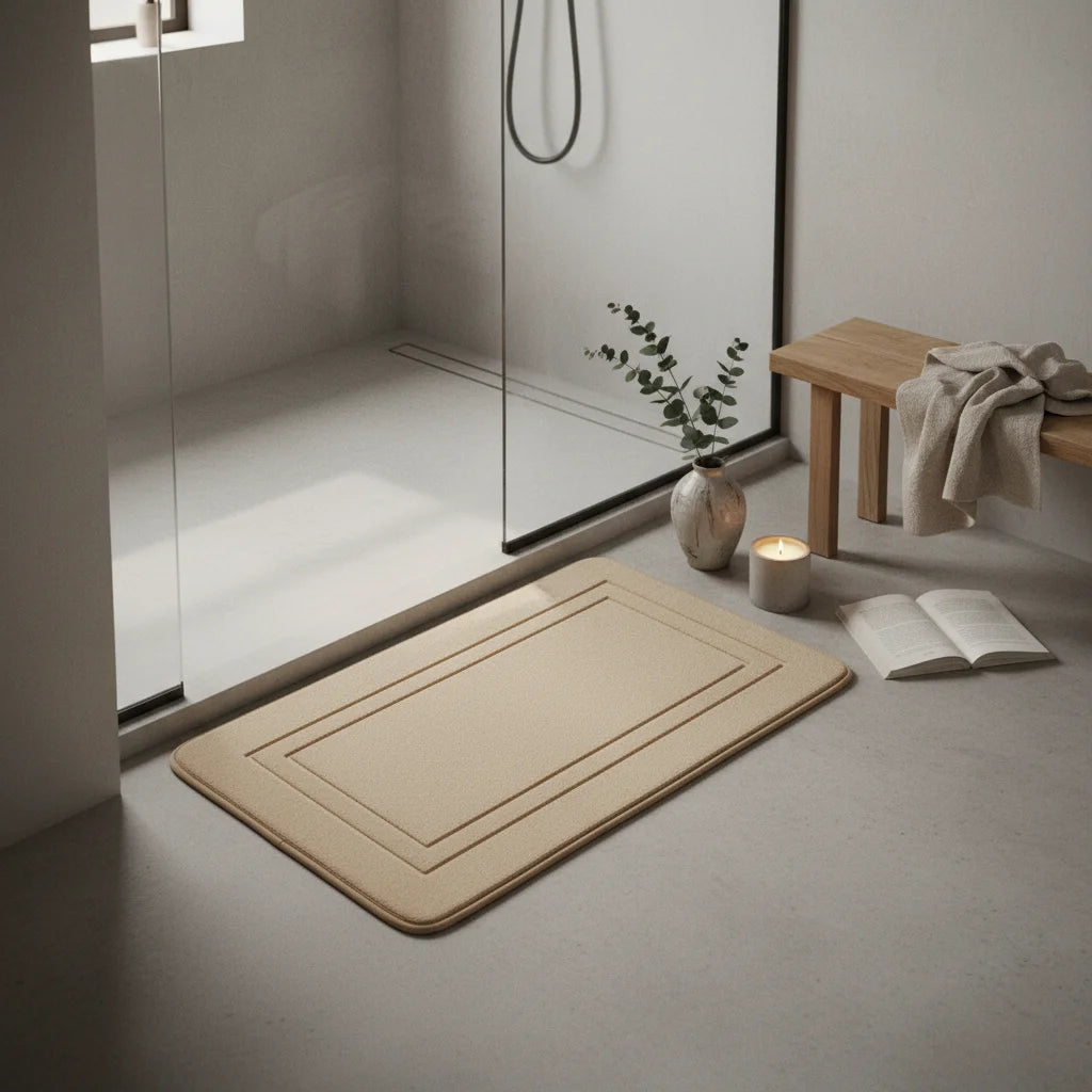 Tapis Salle de Bain Mémoire de Forme Beige Sable