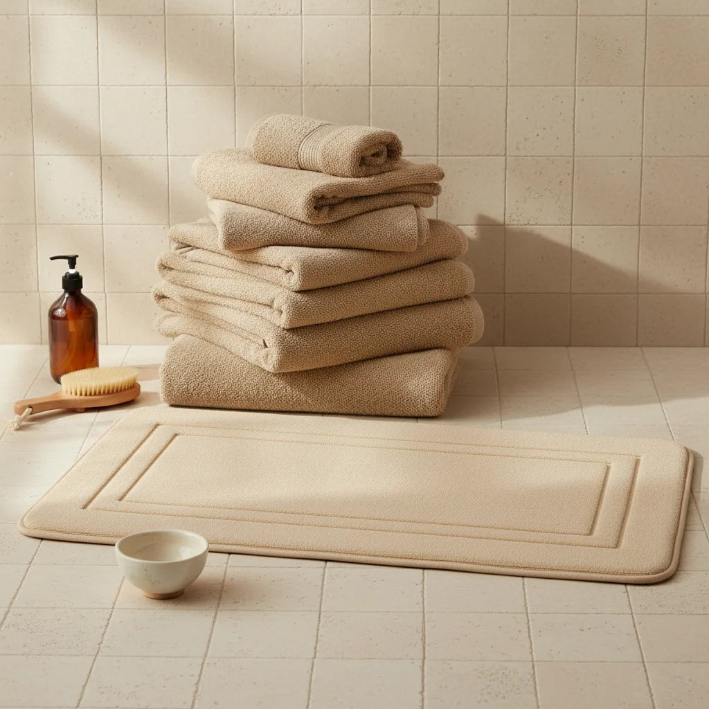 Tapis Salle de Bain Mémoire de Forme Beige Sable