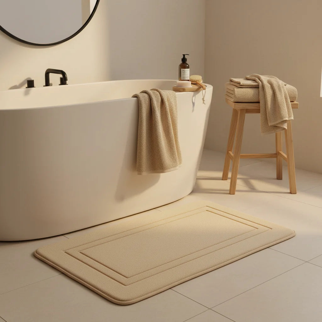 Tapis Salle de Bain Mémoire de Forme Beige Sable