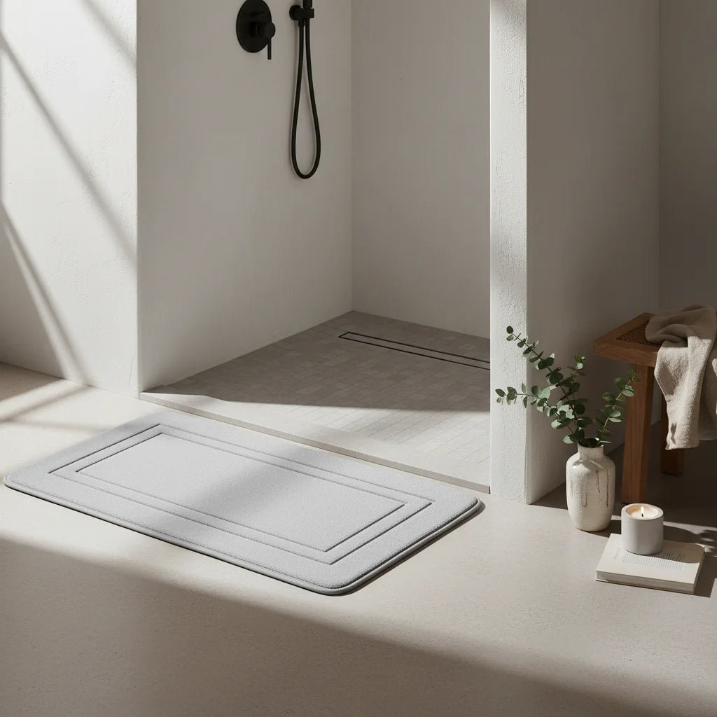 Tapis Salle de Bain Mémoire de Forme Gris Perle